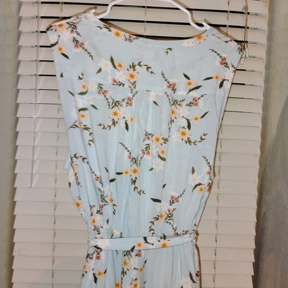 Women's AVA and VIV Baby Blue/Green Floral Print Sleeveless Summer Midi Dress 2X - Picture 13 of 15